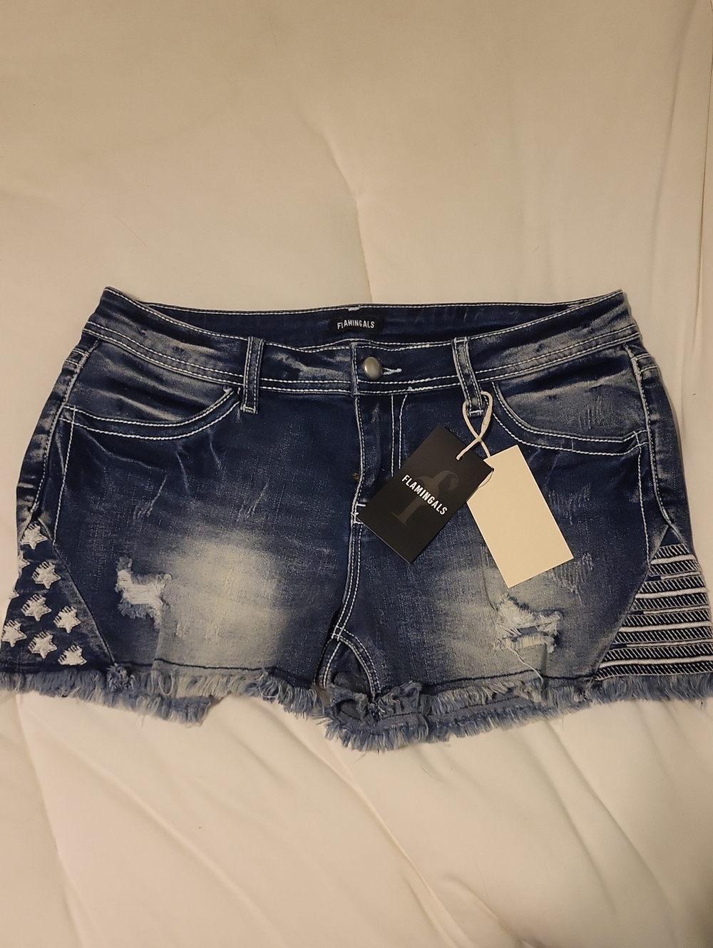 Flamingals Women's Distressed Denim Shorts in Dark Blue